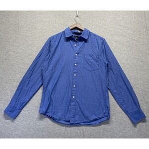 21 Men Fitted Shirt Medium Blue Cotton Pleated Long Sleeve Button Up Casual Wear